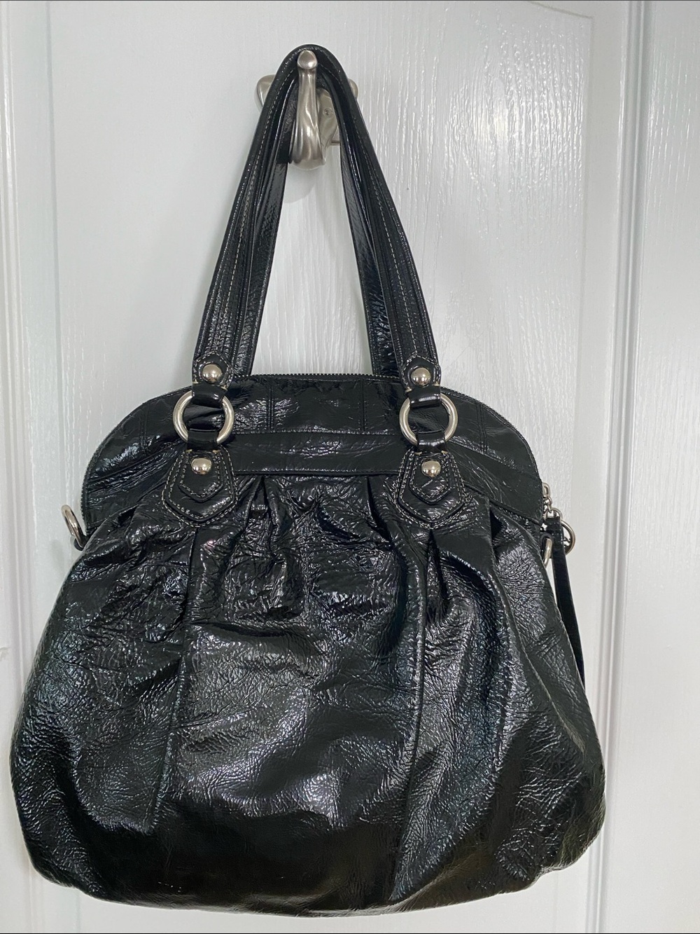 Coach Black Floral Appliqué Leather Satchel Shoulder Bag - Picture 8 of 16